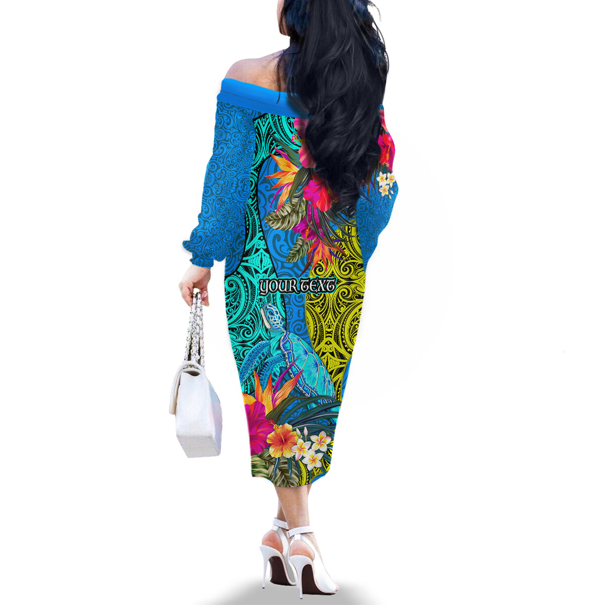Custom Polynesian Family Matching Off Shoulder Long Sleeve Dress and Hawaiian Shirt The Turtle Jung Flower with Maori Pattern Ethnic Style LT03 - Polynesian Pride