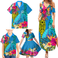 Custom Polynesian Family Matching Summer Maxi Dress and Hawaiian Shirt The Turtle Jung Flower with Maori Pattern Ethnic Style LT03 - Polynesian Pride