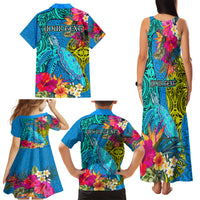Custom Polynesian Family Matching Tank Maxi Dress and Hawaiian Shirt The Turtle Jung Flower with Maori Pattern Ethnic Style LT03 - Polynesian Pride