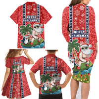 Hawaii Christmas Family Matching Long Sleeve Bodycon Dress and Hawaiian Shirt The Santa Surfing Hawaii Xmas Style LT03 - Polynesian Pride