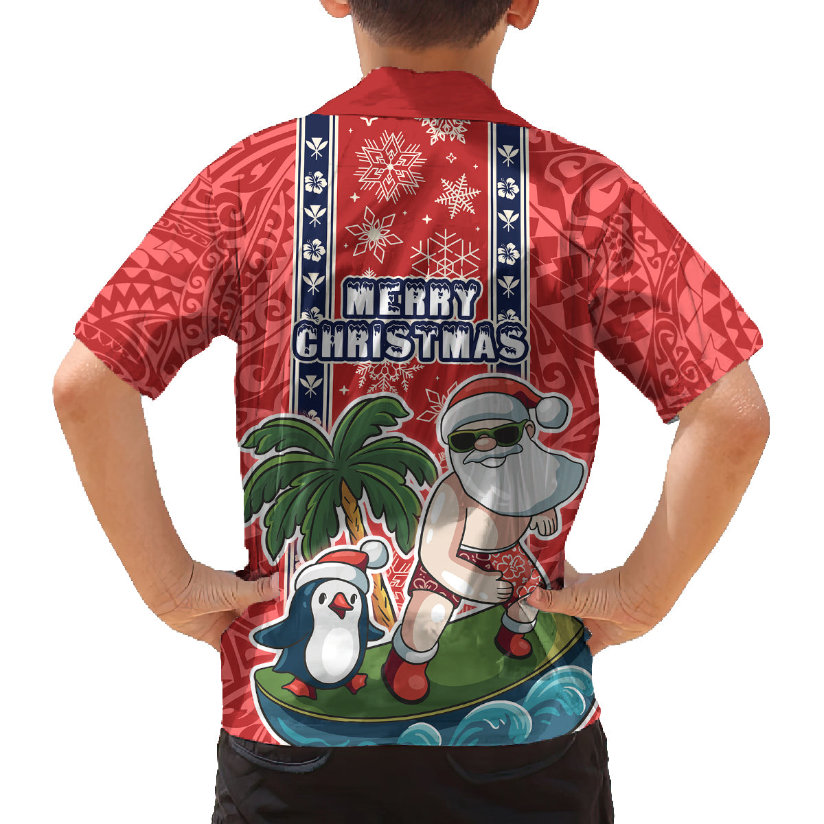 Hawaii Christmas Family Matching Off Shoulder Maxi Dress and Hawaiian Shirt The Santa Surfing Hawaii Xmas Style LT03 - Polynesian Pride