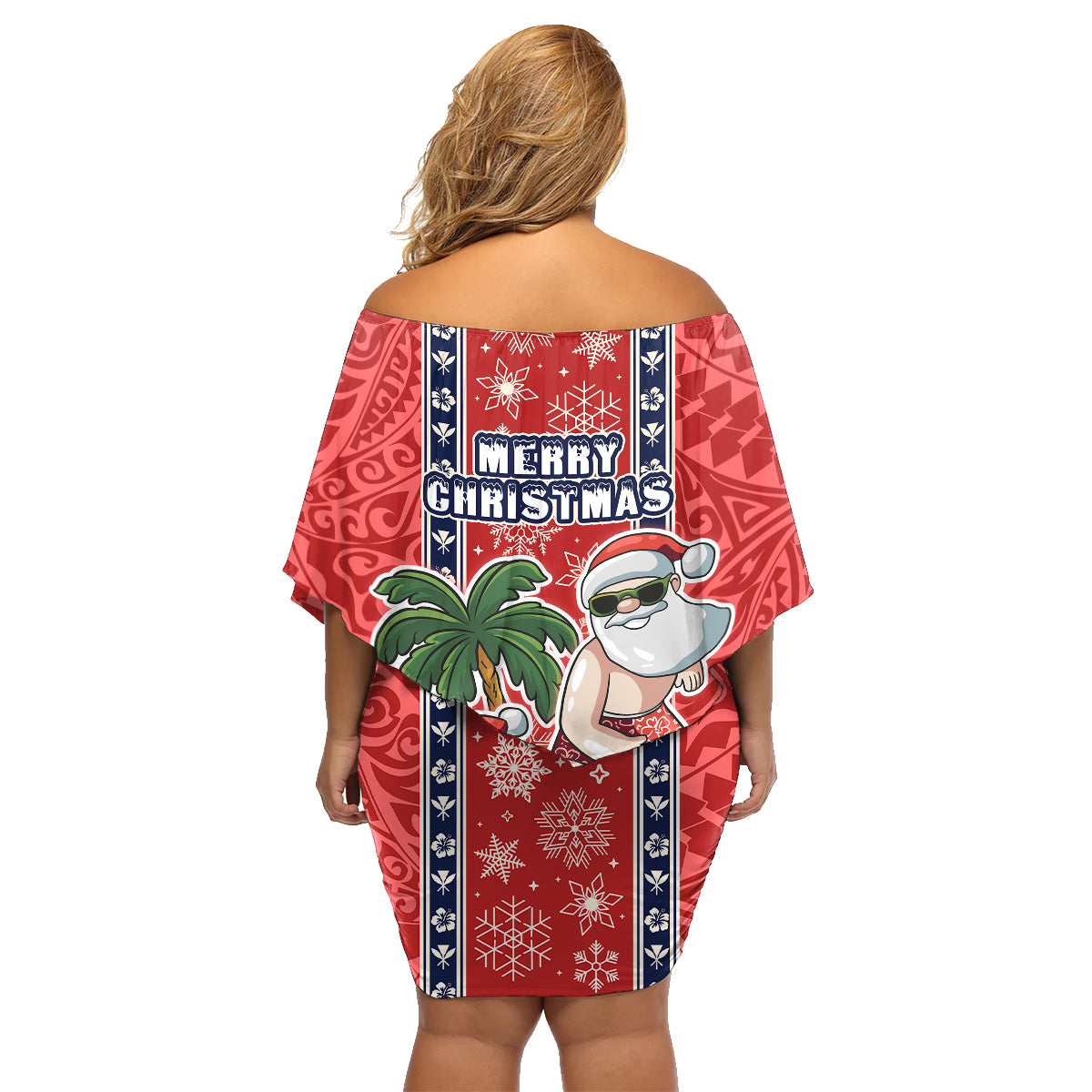 Hawaii Christmas Family Matching Off Shoulder Short Dress and Hawaiian Shirt The Santa Surfing Hawaii Xmas Style LT03 - Polynesian Pride