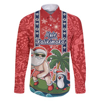 Hawaii Christmas Family Matching Short Sleeve Bodycon Dress and Hawaiian Shirt The Santa Surfing Hawaii Xmas Style LT03 Dad's Shirt - Long Sleeve Red - Polynesian Pride