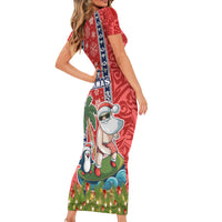 Hawaii Christmas Family Matching Short Sleeve Bodycon Dress and Hawaiian Shirt The Santa Surfing Hawaii Xmas Style LT03 - Polynesian Pride