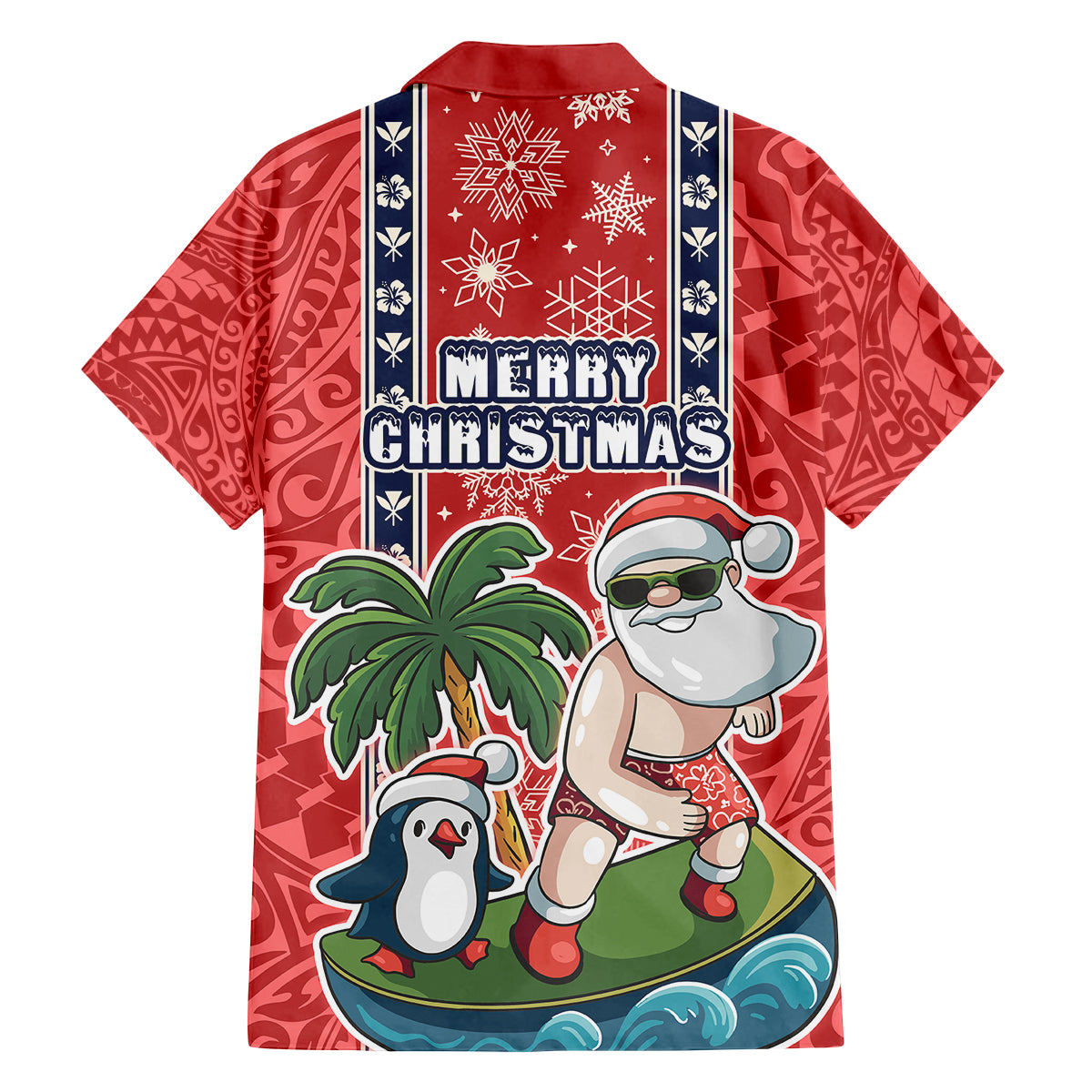 Hawaii Christmas Family Matching Tank Maxi Dress and Hawaiian Shirt The Santa Surfing Hawaii Xmas Style LT03 - Polynesian Pride