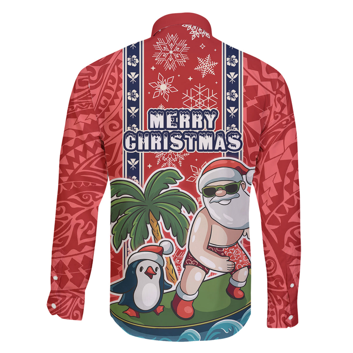 Hawaii Christmas Family Matching Tank Maxi Dress and Hawaiian Shirt The Santa Surfing Hawaii Xmas Style LT03 - Polynesian Pride