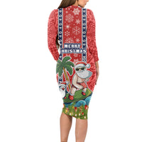 Hawaii Christmas Long Sleeve Bodycon Dress The Santa Surfing Hawaii Xmas Style LT03 - Polynesian Pride