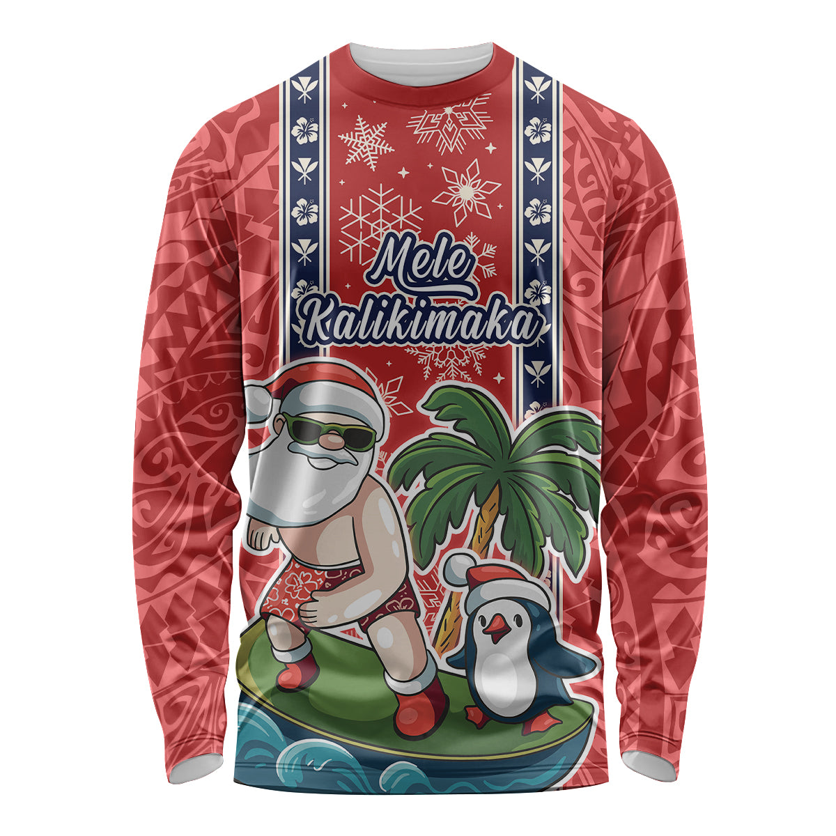 Hawaii Christmas Long Sleeve Shirt The Santa Surfing Hawaii Xmas Style LT03 Unisex Red - Polynesian Pride