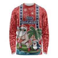 Hawaii Christmas Long Sleeve Shirt The Santa Surfing Hawaii Xmas Style LT03 Unisex Red - Polynesian Pride