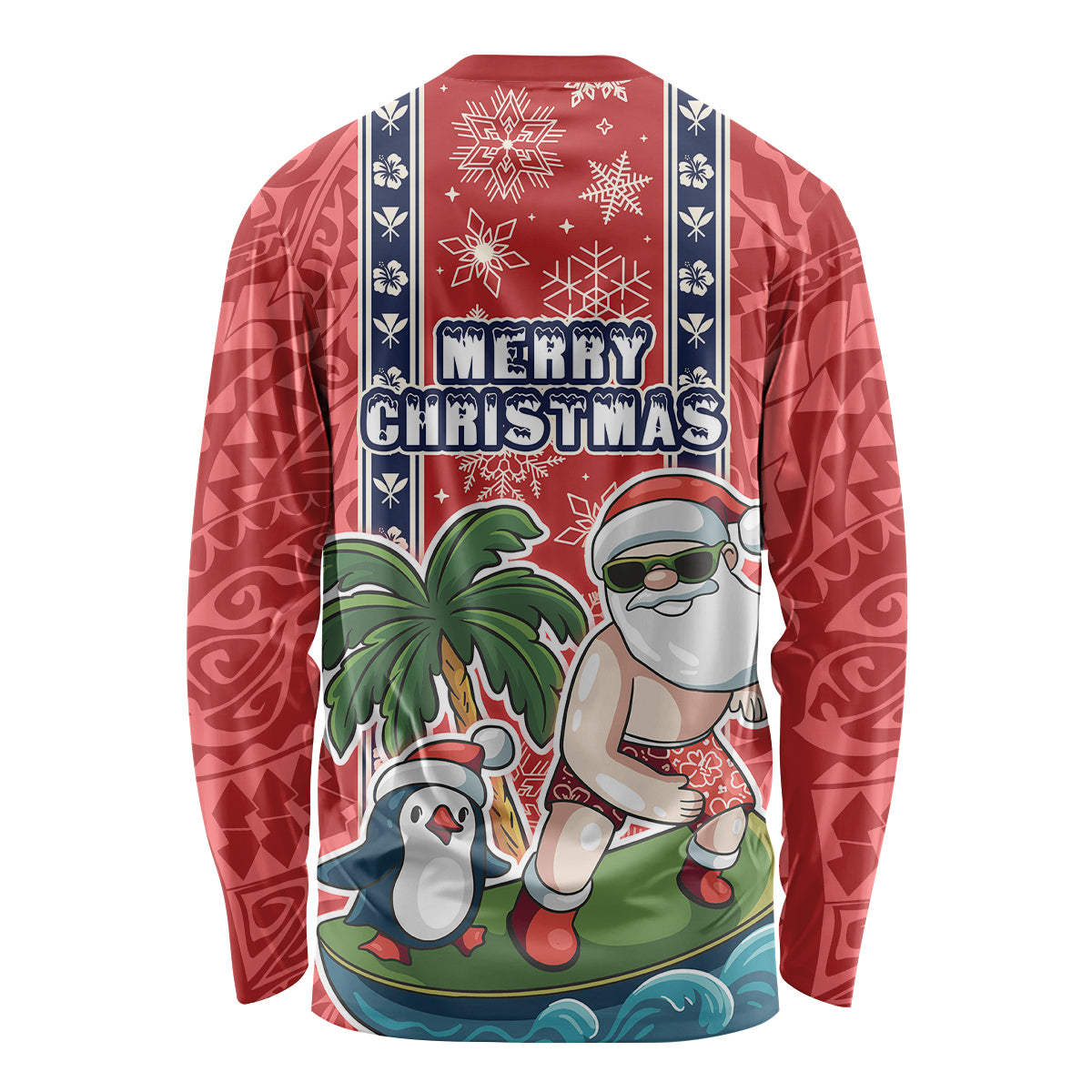 Hawaii Christmas Long Sleeve Shirt The Santa Surfing Hawaii Xmas Style LT03 - Polynesian Pride