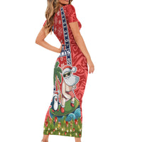 Hawaii Christmas Short Sleeve Bodycon Dress The Santa Surfing Hawaii Xmas Style LT03 - Polynesian Pride