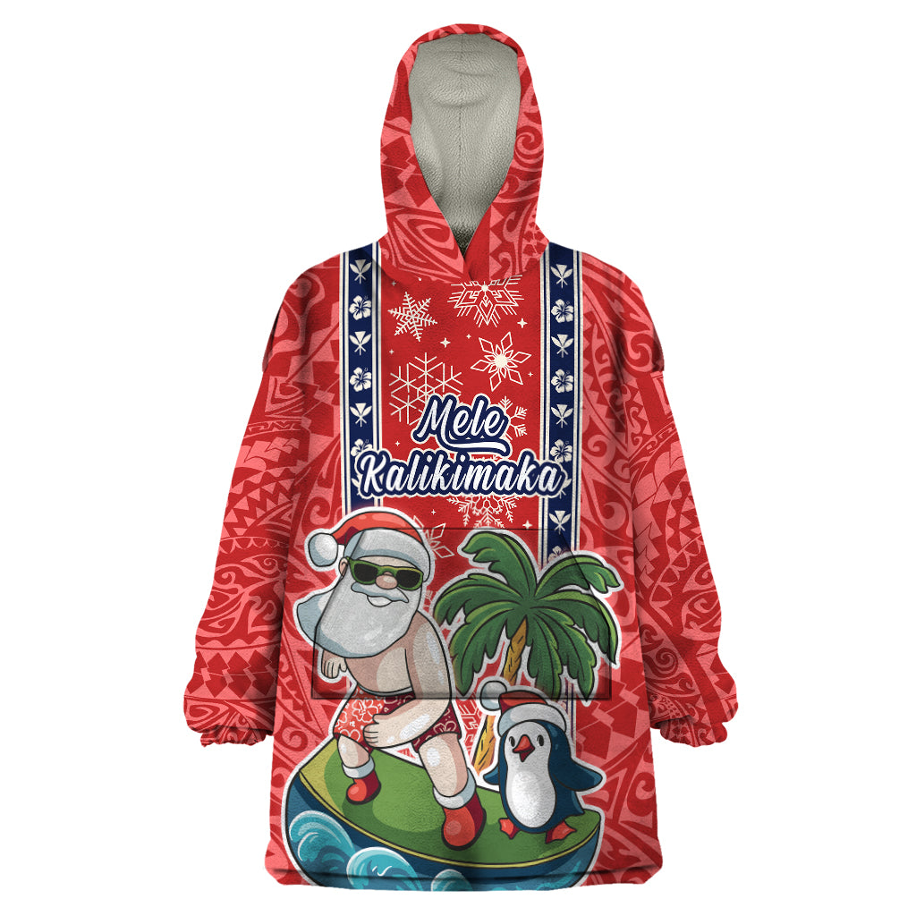 Hawaii Christmas Wearable Blanket Hoodie The Santa Surfing Hawaii Xmas Style LT03 One Size Red - Polynesian Pride