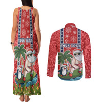 Custom Hawaii Christmas Couples Matching Tank Maxi Dress and Long Sleeve Button Shirts The Santa Surfing Hawaii Xmas Style LT03 - Polynesian Pride