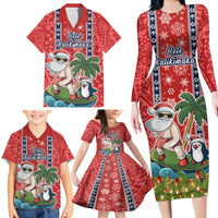 Custom Hawaii Christmas Family Matching Long Sleeve Bodycon Dress and Hawaiian Shirt The Santa Surfing Hawaii Xmas Style LT03 - Polynesian Pride