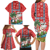 Custom Hawaii Christmas Family Matching Long Sleeve Bodycon Dress and Hawaiian Shirt The Santa Surfing Hawaii Xmas Style LT03 - Polynesian Pride