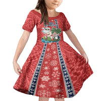 Custom Hawaii Christmas Family Matching Mermaid Dress and Hawaiian Shirt The Santa Surfing Hawaii Xmas Style LT03 Daughter's Dress Red - Polynesian Pride