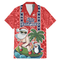 Custom Hawaii Christmas Family Matching Mermaid Dress and Hawaiian Shirt The Santa Surfing Hawaii Xmas Style LT03 Dad's Shirt - Short Sleeve Red - Polynesian Pride