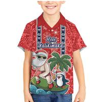 Custom Hawaii Christmas Family Matching Mermaid Dress and Hawaiian Shirt The Santa Surfing Hawaii Xmas Style LT03 Son's Shirt Red - Polynesian Pride