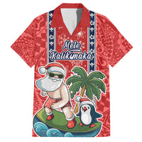 Custom Hawaii Christmas Family Matching Off Shoulder Long Sleeve Dress and Hawaiian Shirt The Santa Surfing Hawaii Xmas Style LT03 Dad's Shirt - Short Sleeve Red - Polynesian Pride