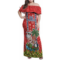 Custom Hawaii Christmas Family Matching Off Shoulder Maxi Dress and Hawaiian Shirt The Santa Surfing Hawaii Xmas Style LT03 Mom's Dress Red - Polynesian Pride