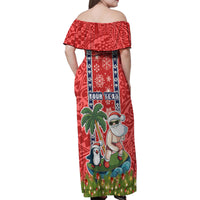 Custom Hawaii Christmas Family Matching Off Shoulder Maxi Dress and Hawaiian Shirt The Santa Surfing Hawaii Xmas Style LT03 - Polynesian Pride