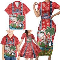 Custom Hawaii Christmas Family Matching Short Sleeve Bodycon Dress and Hawaiian Shirt The Santa Surfing Hawaii Xmas Style LT03 - Polynesian Pride