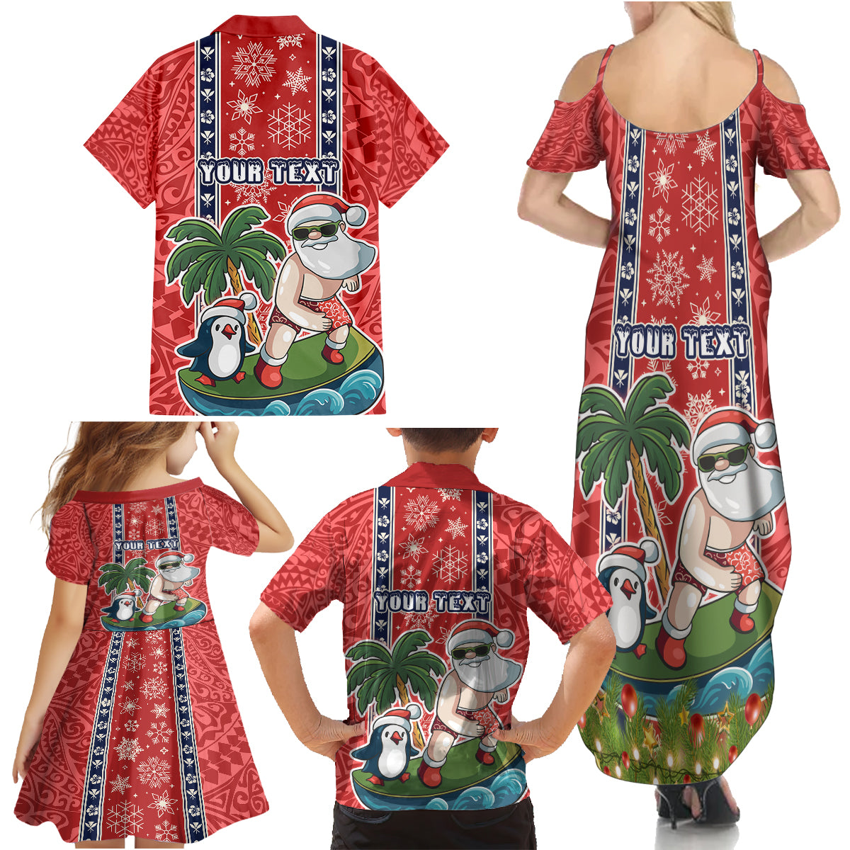 Custom Hawaii Christmas Family Matching Summer Maxi Dress and Hawaiian Shirt The Santa Surfing Hawaii Xmas Style LT03 - Polynesian Pride