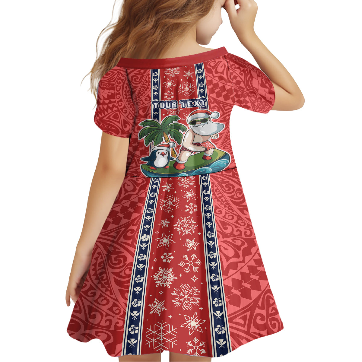 custom-hawaii-christmas-kid-short-sleeve-dress-the-santa-surfing-hawaii-xmas-style