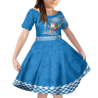 Custom Hawaii Mele Kalikimaka Family Matching Tank Maxi Dress and Hawaiian Shirt Santa Riding The DolPhin Mix Kakau Pattern Blue Style LT03 Daughter's Dress Blue - Polynesian Pride