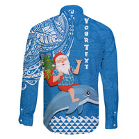 Custom Hawaii Mele Kalikimaka Family Matching Tank Maxi Dress and Hawaiian Shirt Santa Riding The DolPhin Mix Kakau Pattern Blue Style LT03 - Polynesian Pride