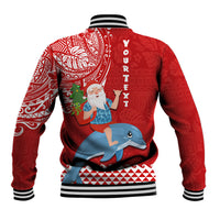 Custom Hawaii Mele Kalikimaka Baseball Jacket Santa Riding The DolPhin Mix Kakau Pattern Red Style LT03 - Polynesian Pride