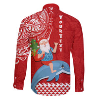 Custom Hawaii Mele Kalikimaka Family Matching Mermaid Dress and Hawaiian Shirt Santa Riding The DolPhin Mix Kakau Pattern Red Style LT03 - Polynesian Pride