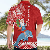 Custom Hawaii Mele Kalikimaka Hawaiian Shirt Santa Riding The DolPhin Mix Kakau Pattern Red Style LT03 - Polynesian Pride