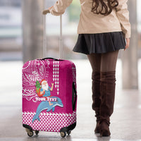 Custom Hawaii Mele Kalikimaka Luggage Cover Santa Riding The DolPhin Mix Kakau Pattern Pink Style LT03 - Polynesian Pride