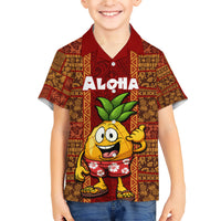 Custom Hawaii Family Matching Short Sleeve Bodycon Dress and Hawaiian Shirt Aloha Funny Pineapple Mix Kakau Hawaiian Tribal LT03 Son's Shirt Red - Polynesian Pride