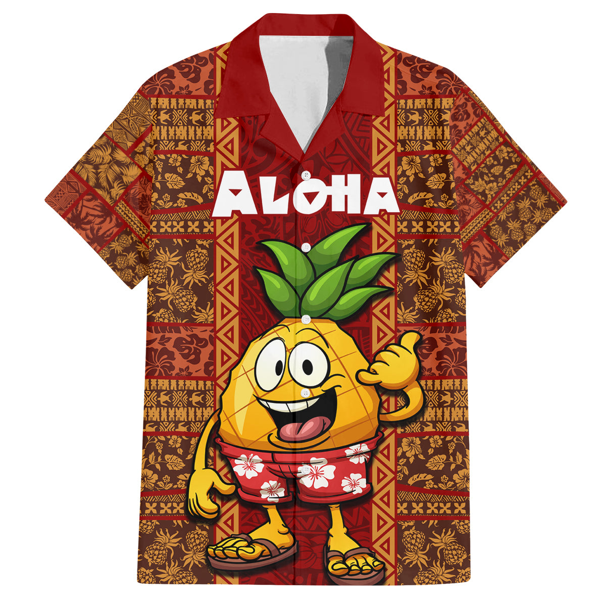 Custom Hawaii Family Matching Summer Maxi Dress and Hawaiian Shirt Aloha Funny Pineapple Mix Kakau Hawaiian Tribal LT03 Dad's Shirt - Short Sleeve Red - Polynesian Pride