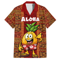 Custom Hawaii Family Matching Tank Maxi Dress and Hawaiian Shirt Aloha Funny Pineapple Mix Kakau Hawaiian Tribal LT03 Dad's Shirt - Short Sleeve Red - Polynesian Pride