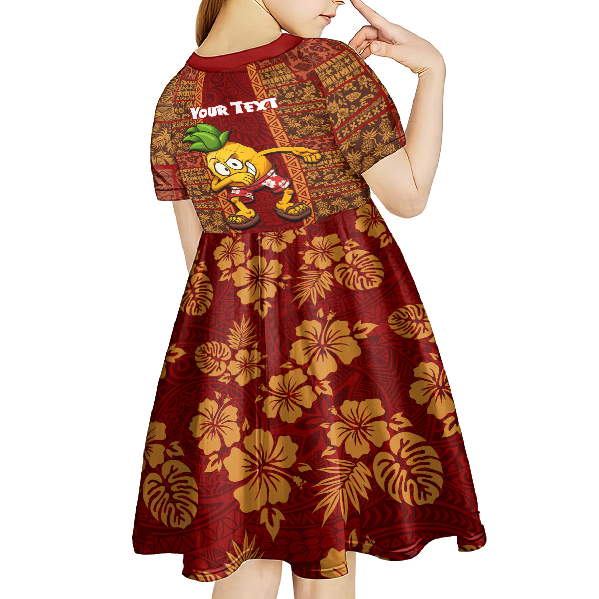 Custom Hawaii Kid Short Sleeve Dress Aloha Funny Pineapple Mix Kakau Hawaiian Tribal LT03 - Polynesian Pride