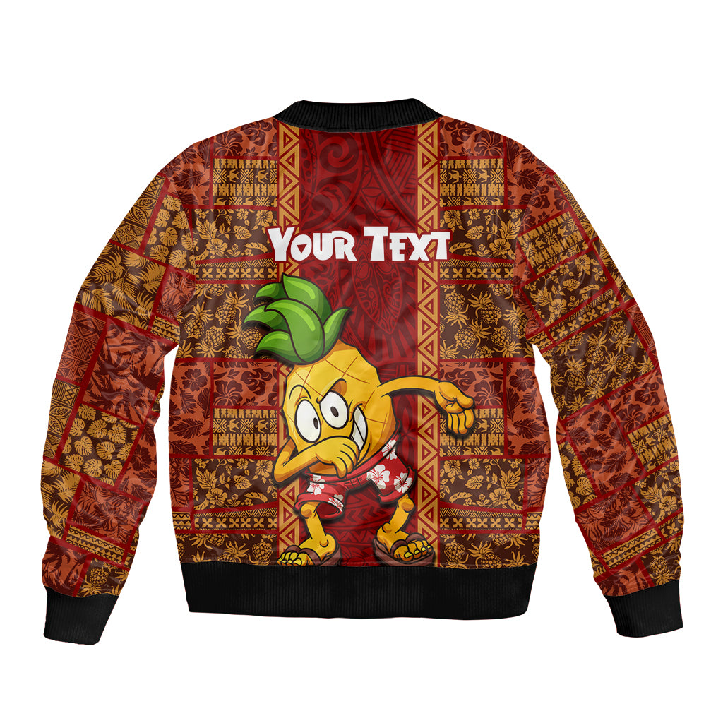 Custom Hawaii Sleeve Zip Bomber Jacket Aloha Funny Pineapple Mix Kakau Hawaiian Tribal LT03 - Polynesian Pride