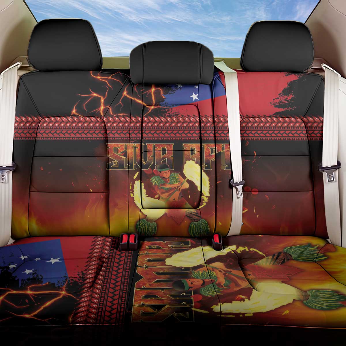 Samoan Siva Afi Back Car Seat Cover Tribal Performers of Samoan Fire Knife Dancing LT03 One Size Black - Polynesian Pride