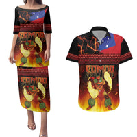 Samoan Siva Afi Couples Matching Puletasi and Hawaiian Shirt Tribal Performers of Samoan Fire Knife Dancing LT03 Black - Polynesian Pride