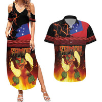 Samoan Siva Afi Couples Matching Summer Maxi Dress and Hawaiian Shirt Tribal Performers of Samoan Fire Knife Dancing LT03 Black - Polynesian Pride