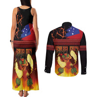 Samoan Siva Afi Couples Matching Tank Maxi Dress and Long Sleeve Button Shirt Tribal Performers of Samoan Fire Knife Dancing LT03 - Polynesian Pride