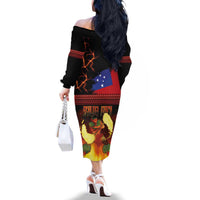 Samoan Siva Afi Family Matching Off The Shoulder Long Sleeve Dress and Hawaiian Shirt Tribal Performers of Samoan Fire Knife Dancing LT03 - Polynesian Pride