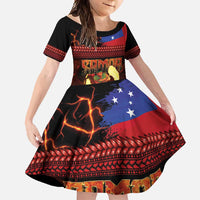 Samoan Siva Afi Family Matching Off Shoulder Maxi Dress and Hawaiian Shirt Tribal Performers of Samoan Fire Knife Dancing LT03 Daughter's Dress Black - Polynesian Pride