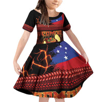 Samoan Siva Afi Family Matching Off Shoulder Short Dress and Hawaiian Shirt Tribal Performers of Samoan Fire Knife Dancing LT03 Daughter's Dress Black - Polynesian Pride