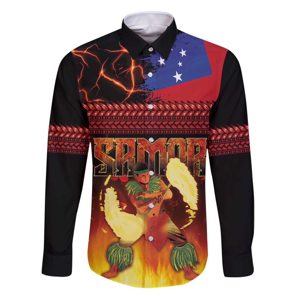Samoan Siva Afi Family Matching Off Shoulder Short Dress and Hawaiian Shirt Tribal Performers of Samoan Fire Knife Dancing LT03 Dad's Shirt - Long Sleeve Black - Polynesian Pride