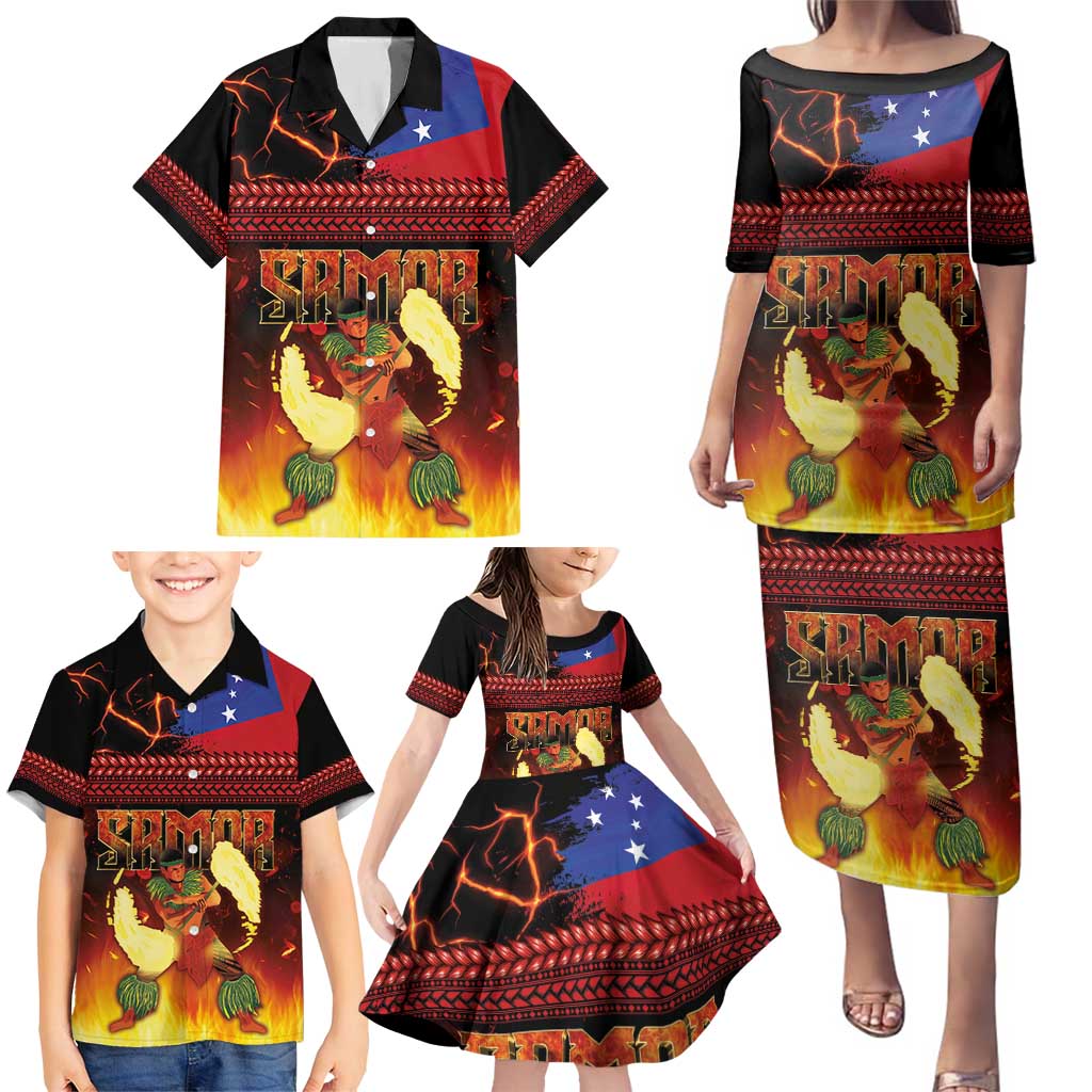 Samoan Siva Afi Family Matching Puletasi and Hawaiian Shirt Tribal Performers of Samoan Fire Knife Dancing LT03 - Polynesian Pride