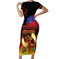 Samoan Siva Afi Family Matching Short Sleeve Bodycon Dress and Hawaiian Shirt Tribal Performers of Samoan Fire Knife Dancing LT03 Mom's Dress Black - Polynesian Pride