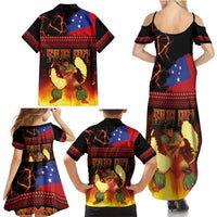 Samoan Siva Afi Family Matching Summer Maxi Dress and Hawaiian Shirt Tribal Performers of Samoan Fire Knife Dancing LT03 - Polynesian Pride
